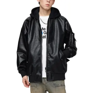 ZD Casual two-piece splicing black leather bomber jacket