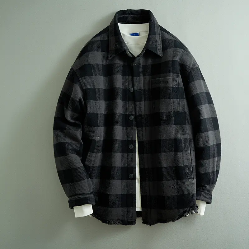 ZD Mens Plaid Flannel Shirt Puffer Jacket