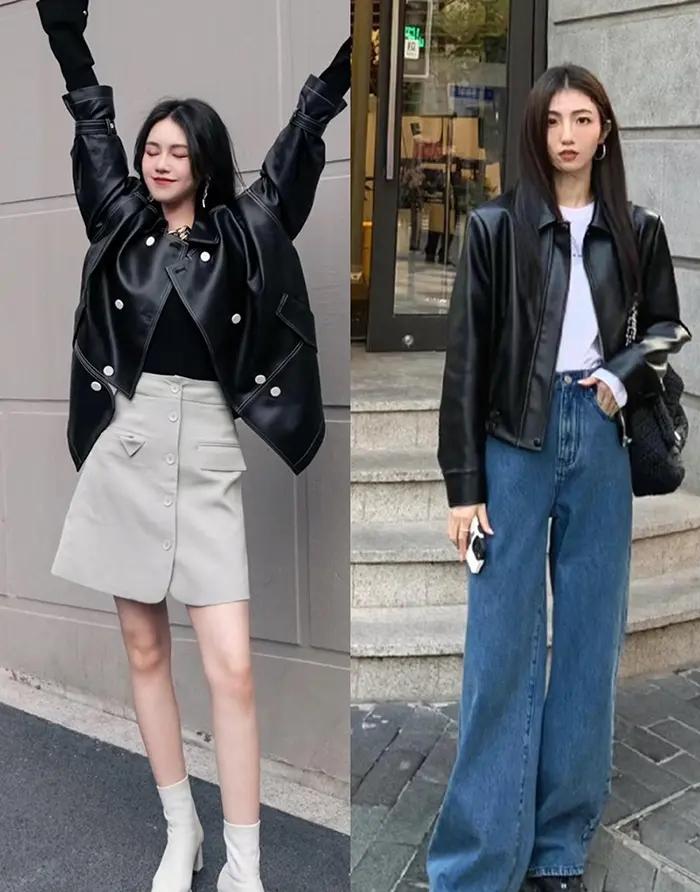 Black short leather jacket is popular again, fashionable and windproof. Wear it like this in winter and you will become fashionable in an instant!