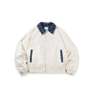 ZD contrast plaid collar mens bomber jacket