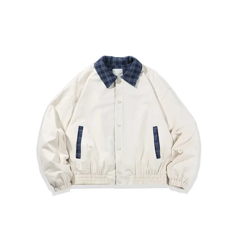 contrast plaid collar mens bomber jacket.jpg