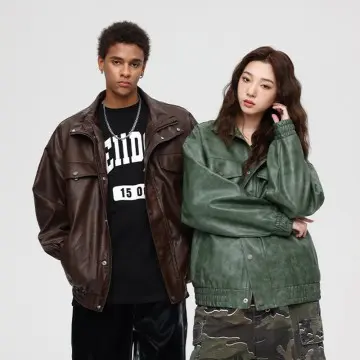 ZD high fashion oversize brown leather bomber jacket