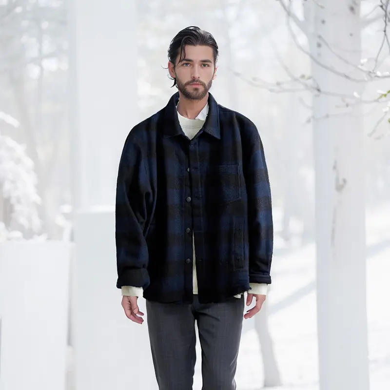 ZD Mens Plaid Flannel Shirt Puffer Jacket