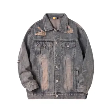 ZD classical color ripped denim bomber jacket