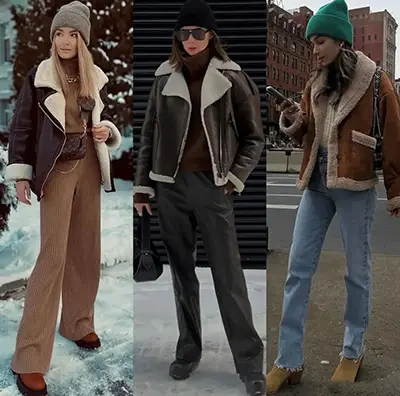 The sherpa leather jacket is both stylish and warm. 30 outfits demonstrated by fashion bloggers, keeping you fashionable in the warm winter