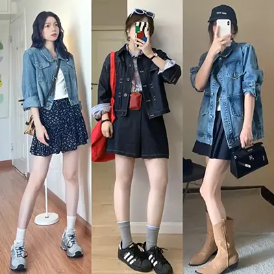 Wearing a denim jacket in spring is more fashionable with a skirt!