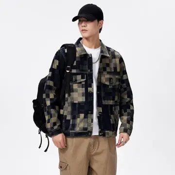 ZD cotton checkered jacquard mens denim jacket