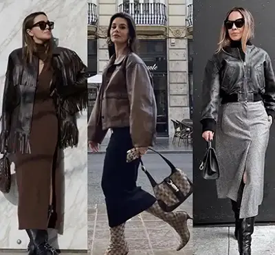 4 ways to wear a leather jacket. It can be cool or playful with a skirt, or it can look chic with wide-leg pants