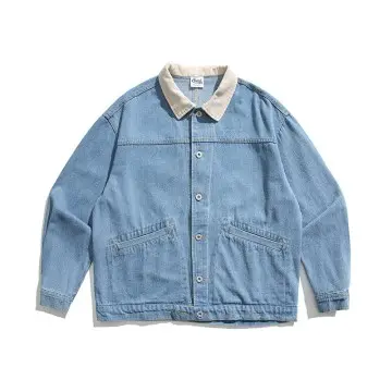 ZD turn down collar dark blue denim jacket