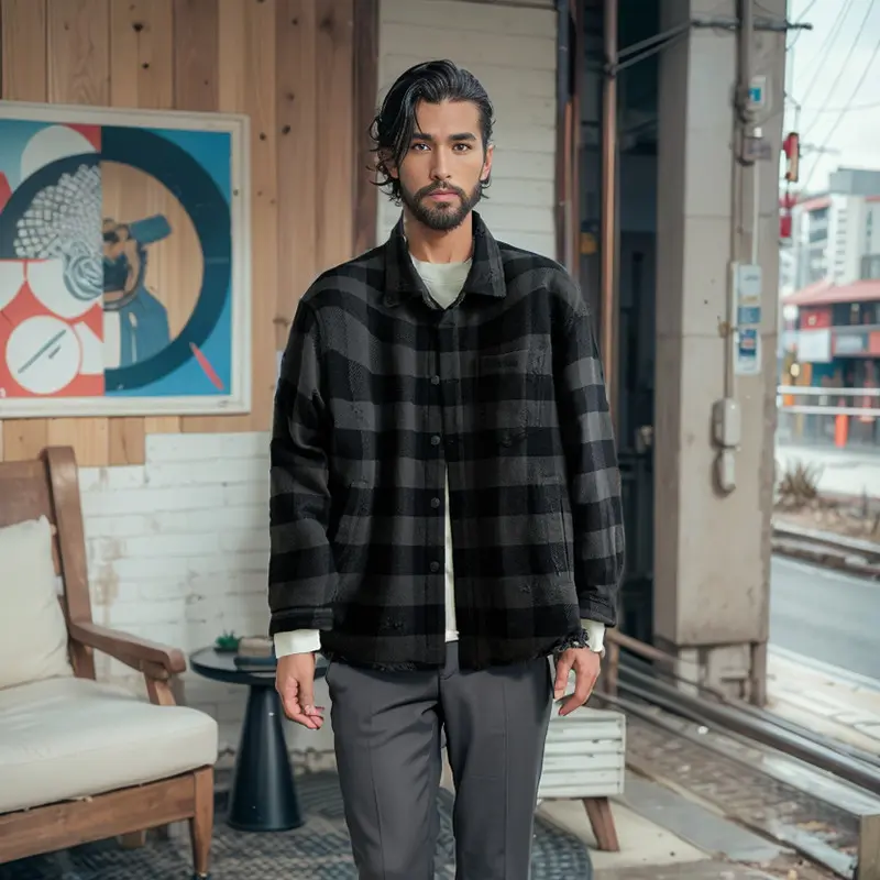 ZD Mens Plaid Flannel Shirt Puffer Jacket