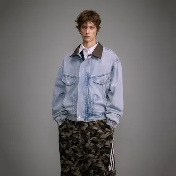 ZD contrast collar blue denim jacket