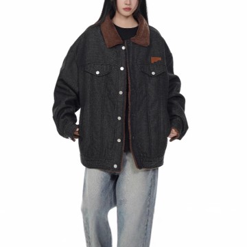 ZD polar fleece lined oversized denim jacket