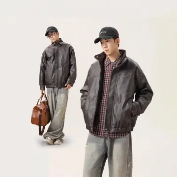 ZD winter polyester padding brown leather bomber jacket